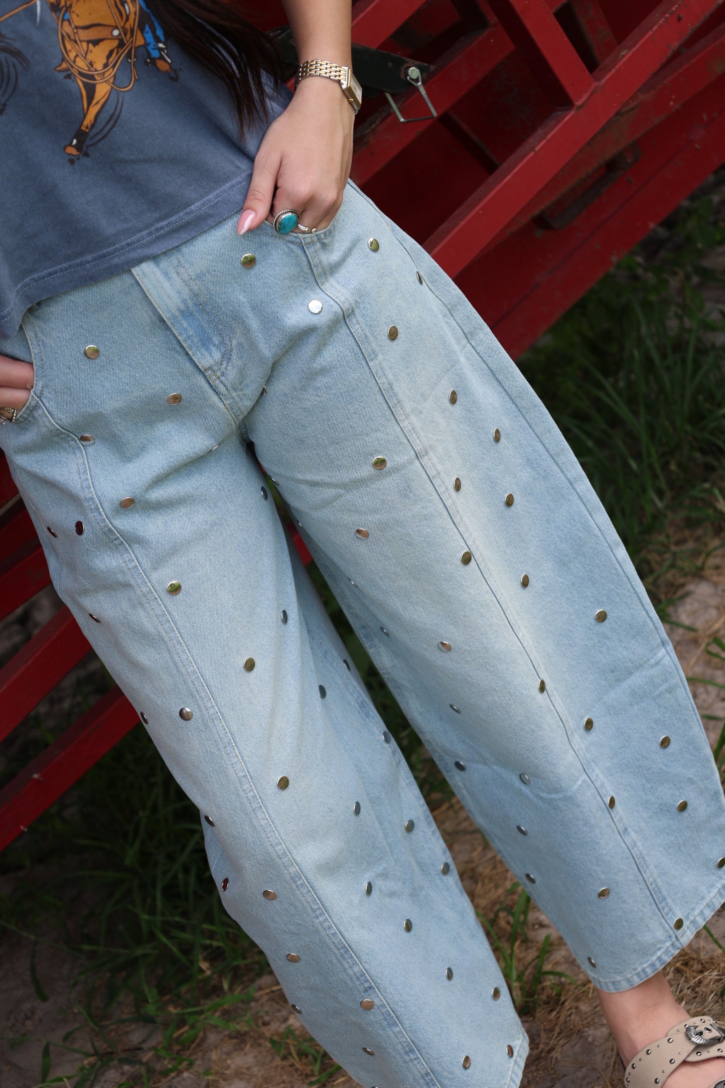 Silver Studded Barrel Pants