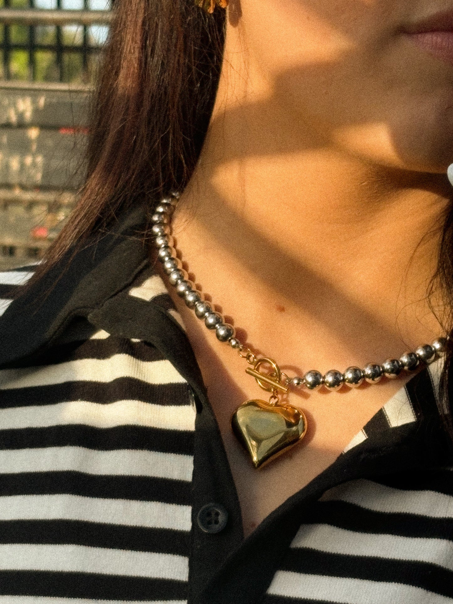 Mixed Metal Heart Pendant Necklace + Bracelet
