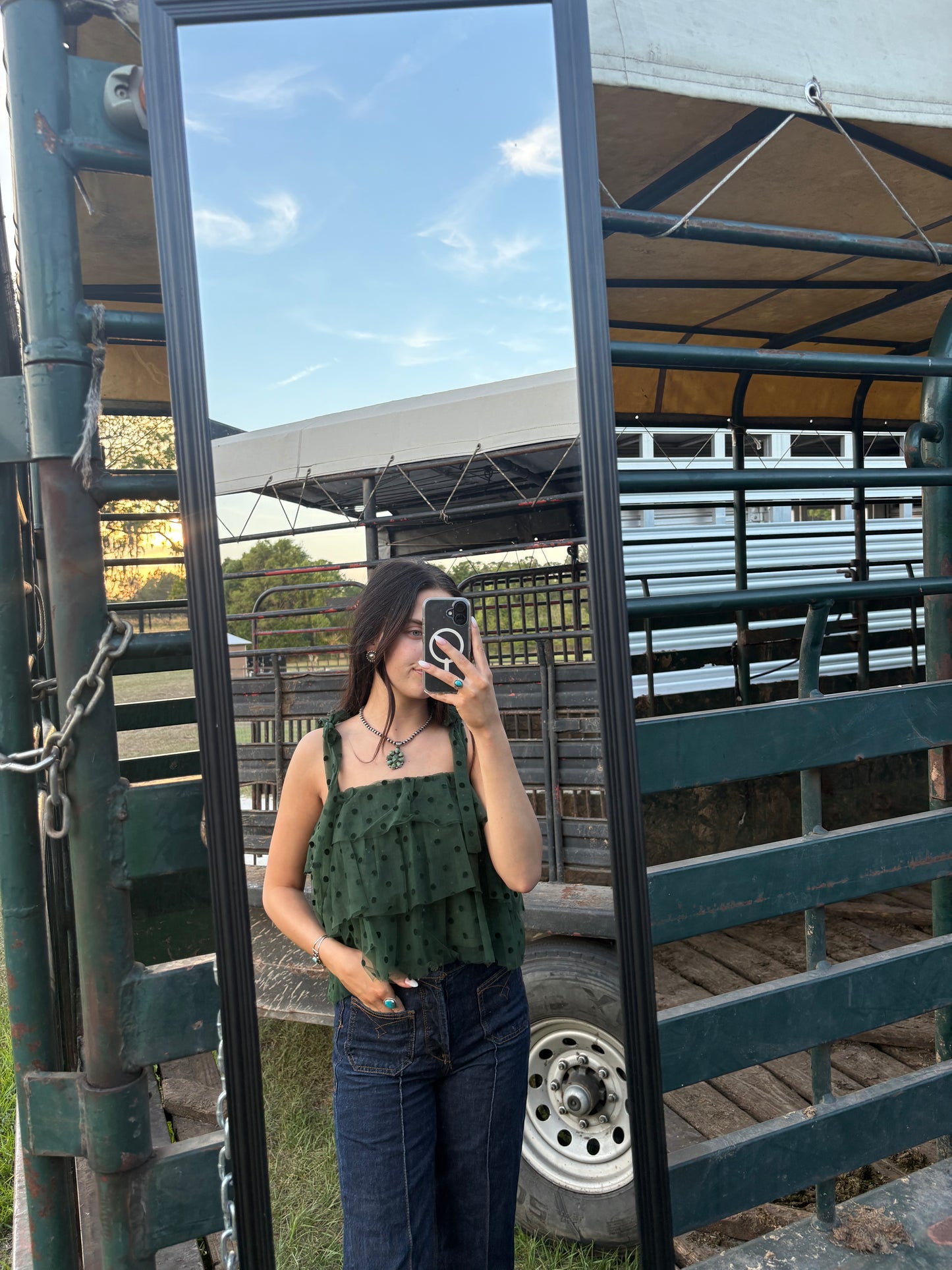 Green Polka Dot Ruffle Top