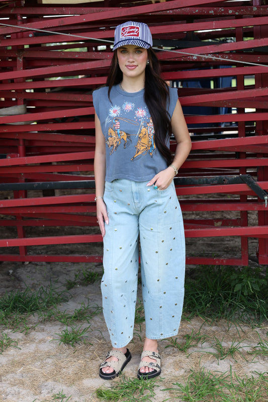 Silver Studded Barrel Pants