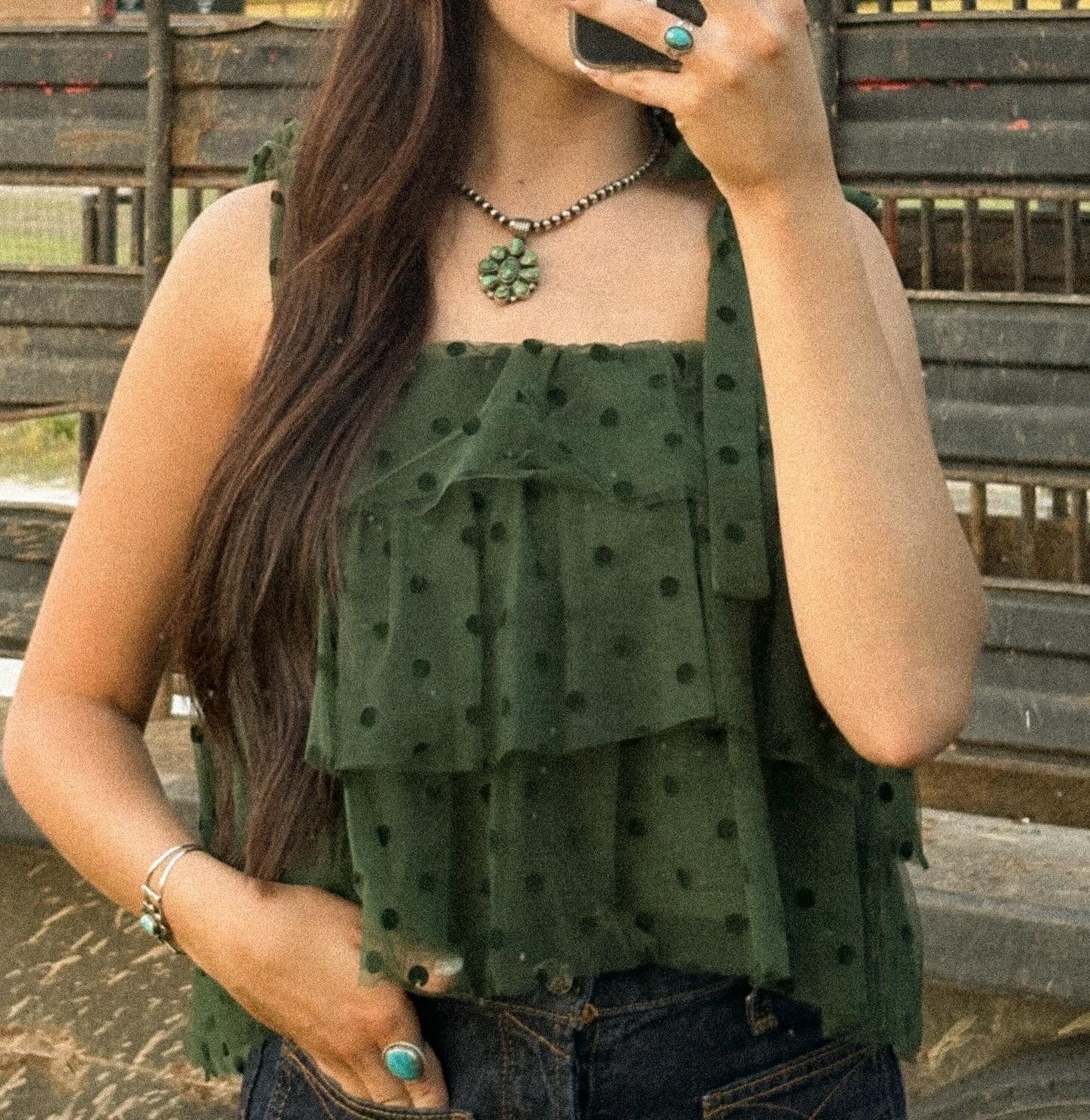 Green Polka Dot Ruffle Top