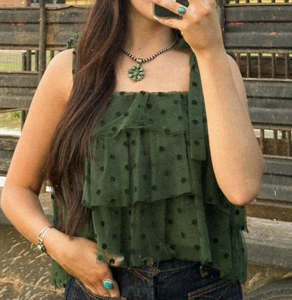 Green Polka Dot Ruffle Top