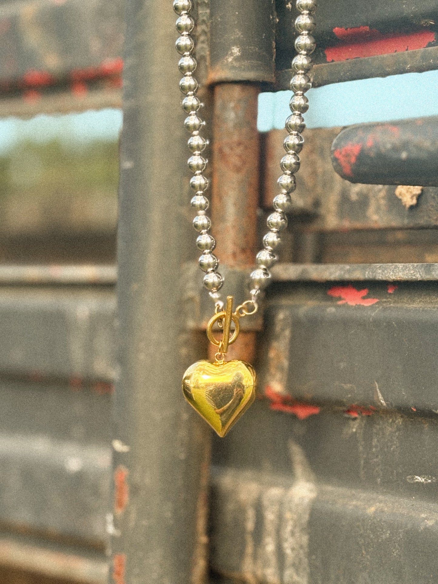 Mixed Metal Heart Pendant Necklace + Bracelet