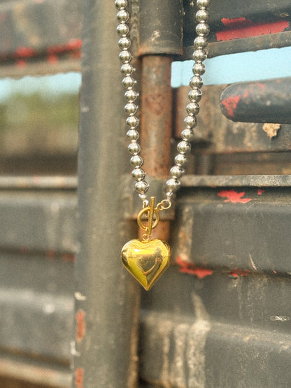 Mixed Metal Heart Pendant Necklace + Bracelet