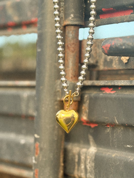 Mixed Metal Heart Pendant Necklace + Bracelet