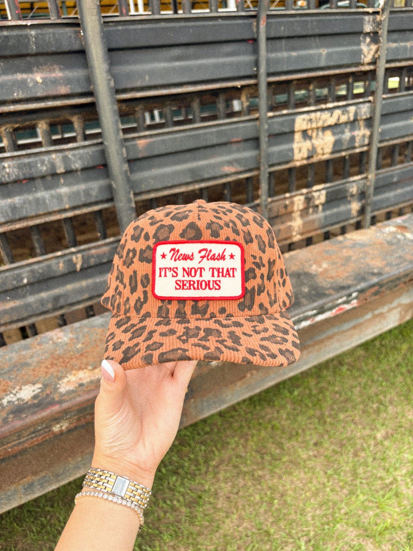 News Flash It’s Not That Serious Leopard Corduroy Patch Hat