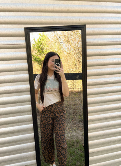 Brown Leopard Print Barrel Jeans