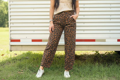 Brown Leopard Print Barrel Jeans