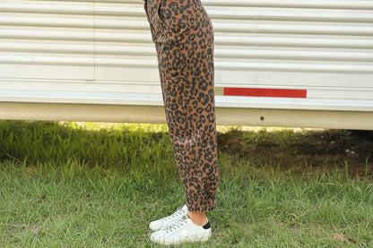 Brown Leopard Print Barrel Jeans