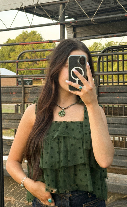 Green Polka Dot Ruffle Top