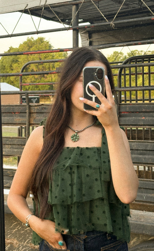 Green Polka Dot Ruffle Top