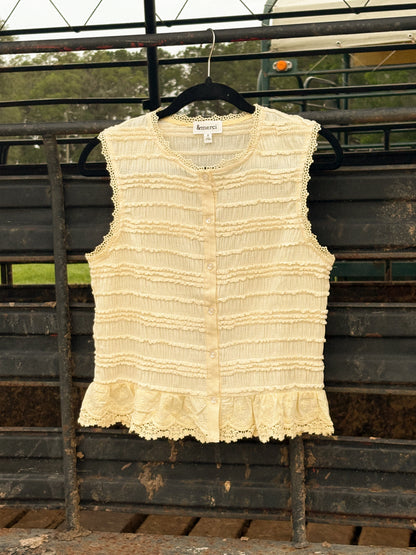 Lace Trim Button Down Top